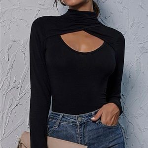 Peekaboo Front Mock Neck Fitted Tee